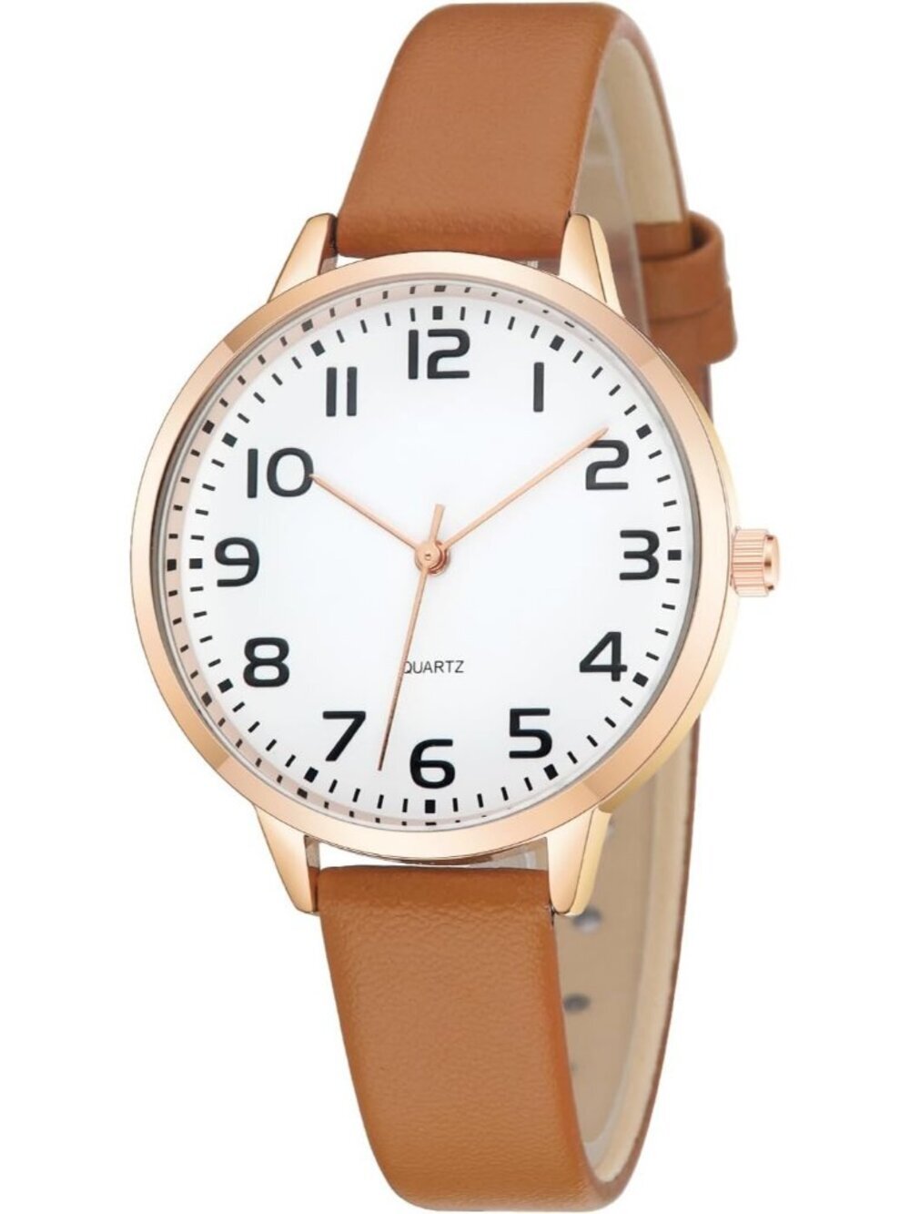 Womens Brown White Dainty Analog Leather Waterproof Reloj Para Mujer Wrist Watch